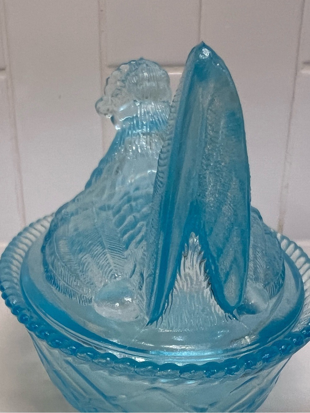 Vintage Westmoreland Hen On Nest Covered Glass Dish Cornflower Light Blue - Picture 4 of 12